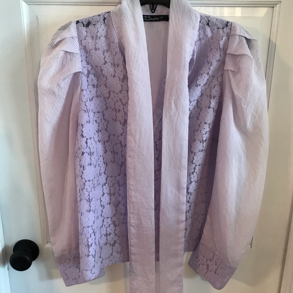Simplee Lavender Lace and Stripe Button Up